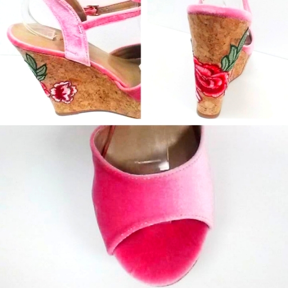 (NEW)! Pink Velvet Platform Flower Wedge! - Picture 7 of 11